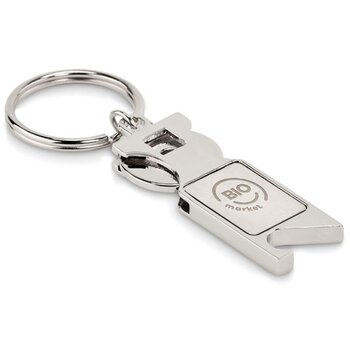 Sleutelhanger met muntje en flesopener Zilver