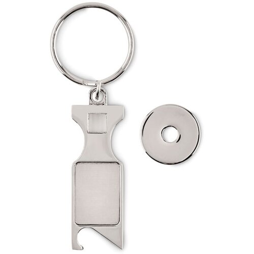 Sleutelhanger met muntje en flesopener Zilver