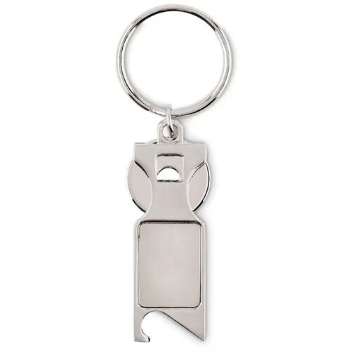 Sleutelhanger met muntje en flesopener Zilver