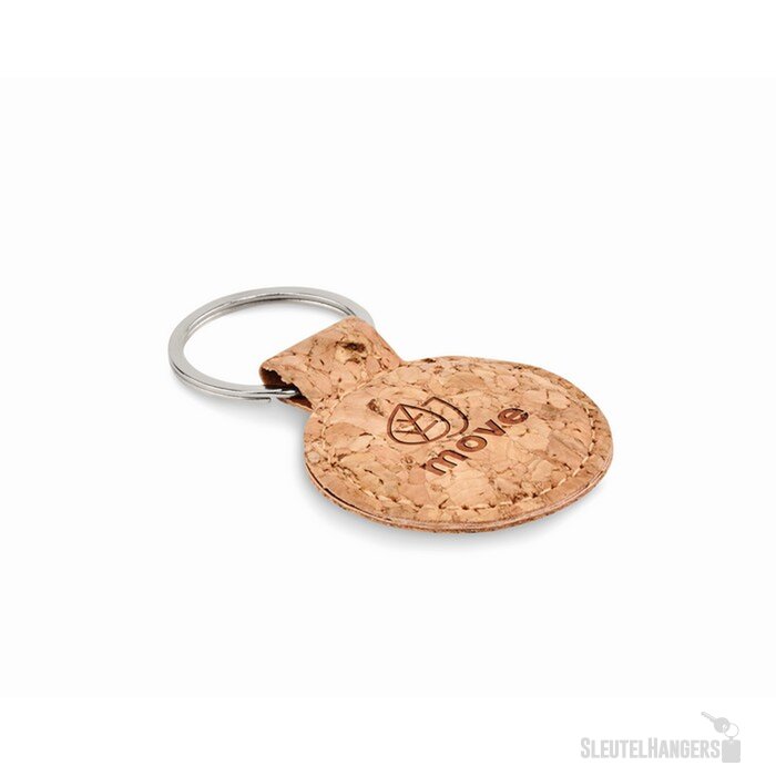 Ronde sleutelhanger van kurk Beige