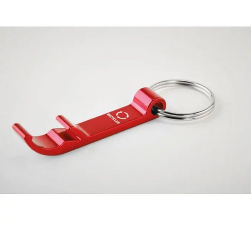 Gerecyclede aluminium sleutelhanger flesopener Rood
