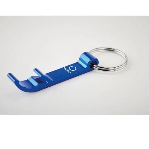 Gerecyclede aluminium sleutelhanger flesopener Blauw