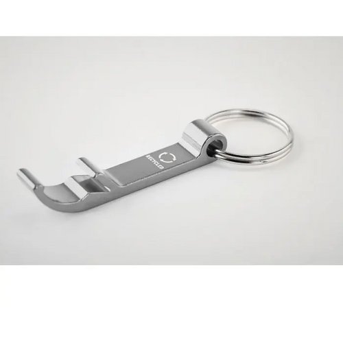 Gerecyclede aluminium sleutelhanger flesopener Zilver