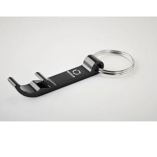 Gerecyclede aluminium sleutelhanger flesopener Zwart