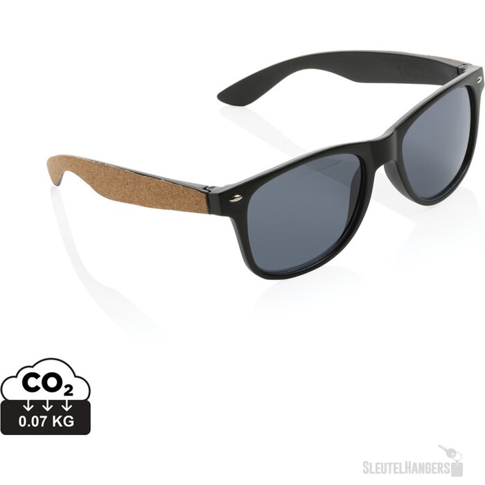 GRS zonnebril van gerecycled pc-plastic met kurk zwart