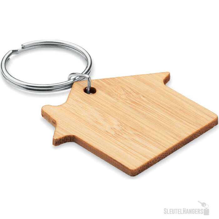 Huisvorm bamboe sleutelhanger Houseboo hout