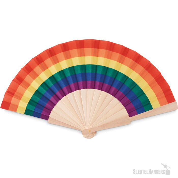 Houten regenboog handwaaier Bowfan multicolour