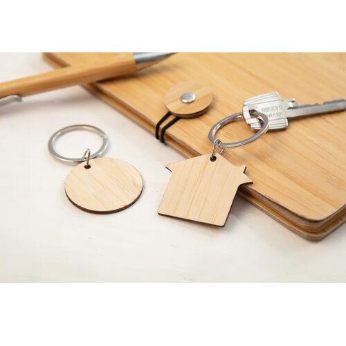 Bamboe Sleutelhanger Met Metalen Ring Naturel