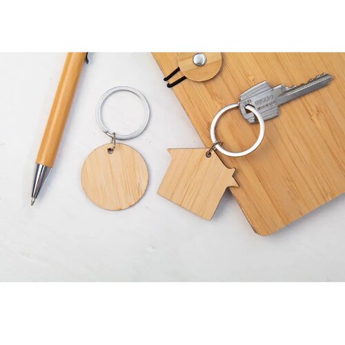 Bamboe Sleutelhanger Met Metalen Ring Naturel