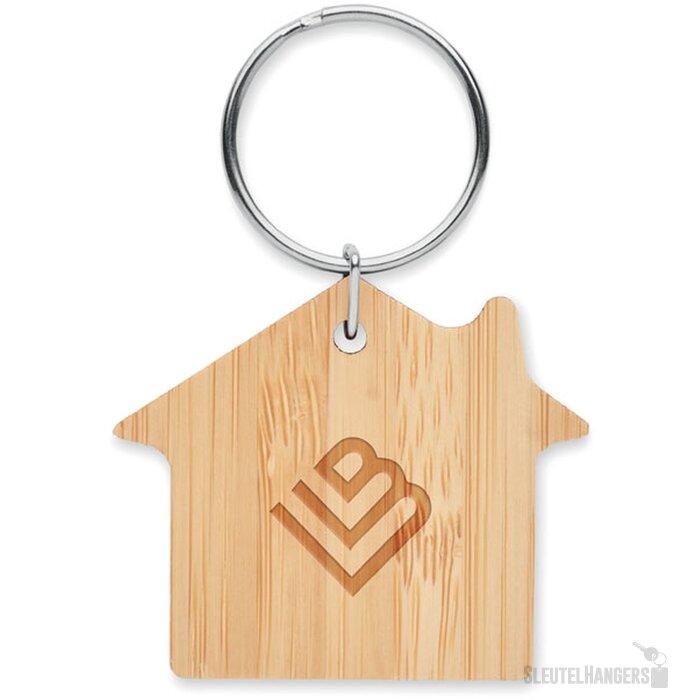 Bamboe Sleutelhanger In Huisvorm Naturel