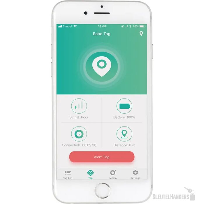 Vierkante tracker sleutelhanger Wit
