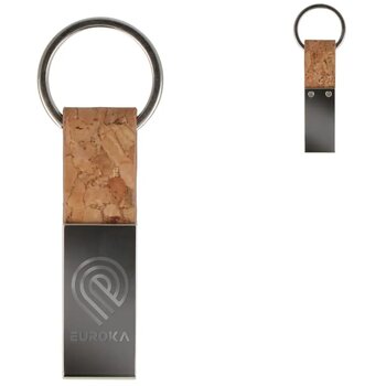 Sleutelhanger rechthoekig kurk & metaal Naturel