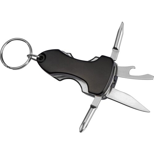 Metalen multitool met sleutelhanger Zwart