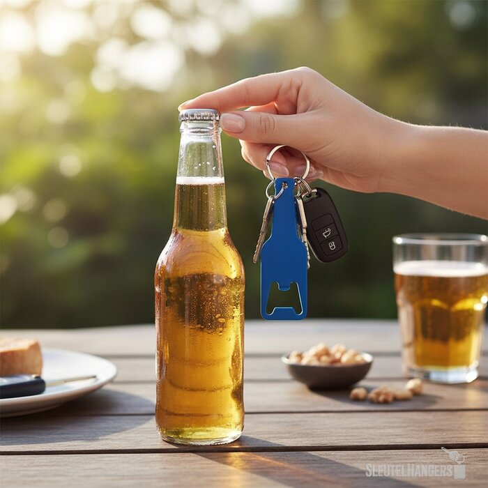 Flesvormige Flesopener Met Sleutelring Blauw