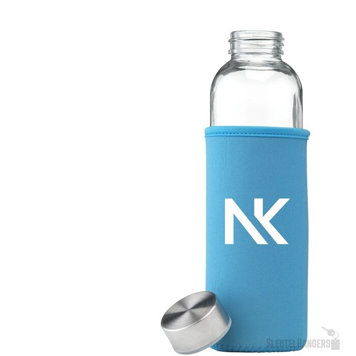 Glazen Waterfles Met Sleeve (500 Ml) Lichtblauw