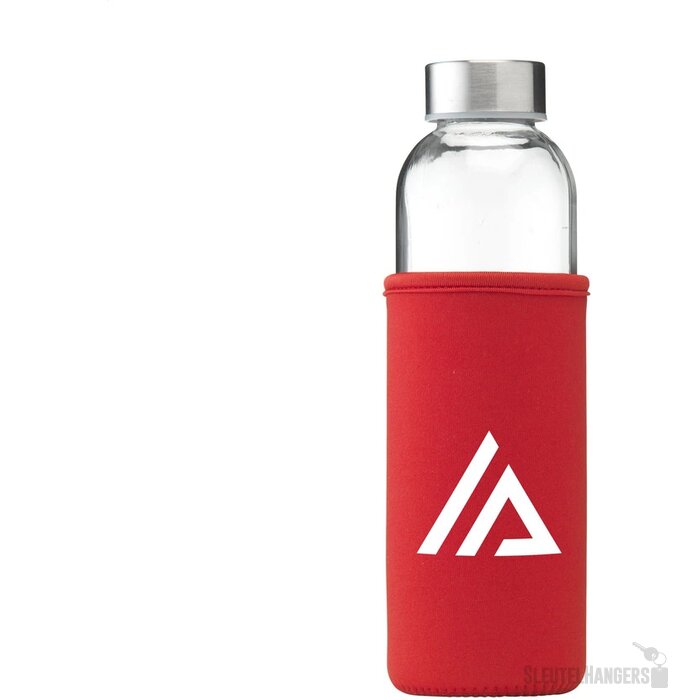 Glazen Waterfles Met Sleeve (500 Ml) Rood