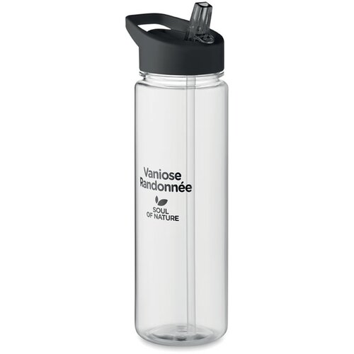 RPET waterfles met rietje (650 ml) Zwart
