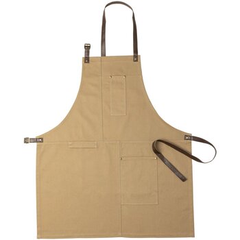 Katoenen schort met voorvak Kaki Katoenen schort met voorvak Kaki