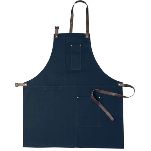 Katoenen schort met voorvak Blauw