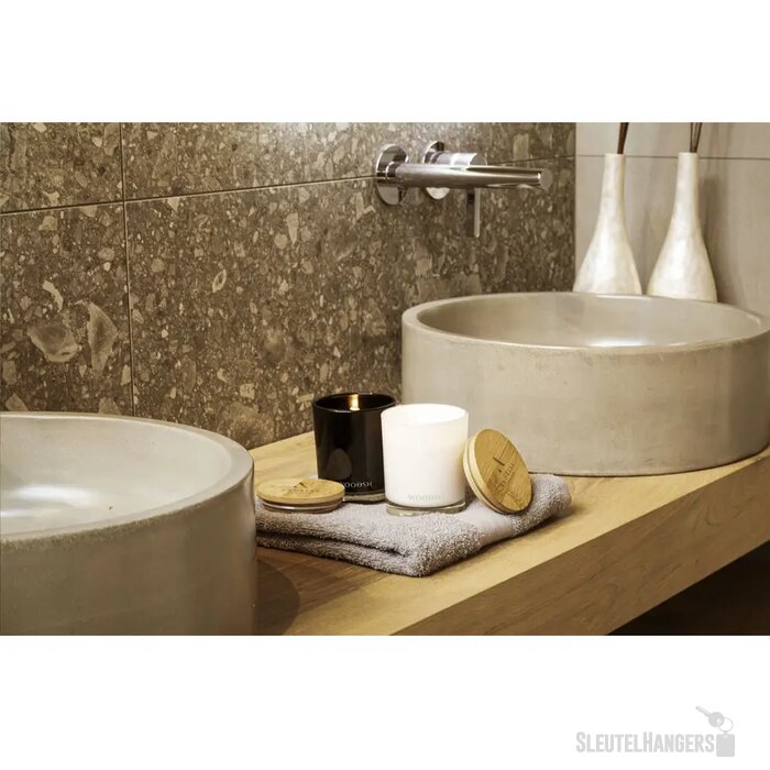 Geurkaars In Glas Met Bamboe Deksel Wit