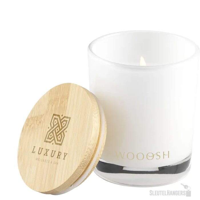 Geurkaars In Glas Met Bamboe Deksel Wit