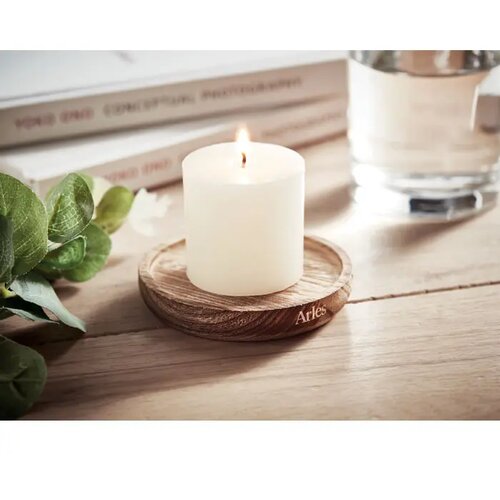 Kaars met ronde houten basis Bruin