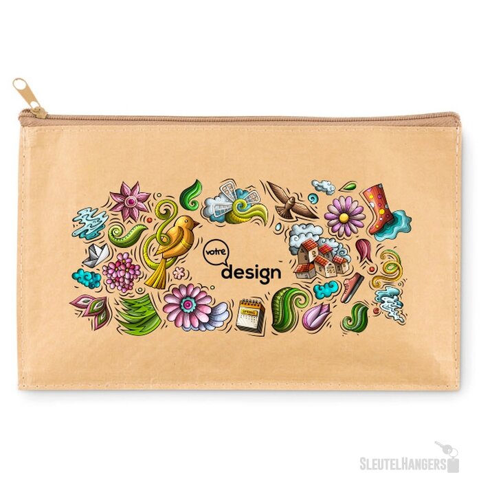 Platte etui van woven papier Beige