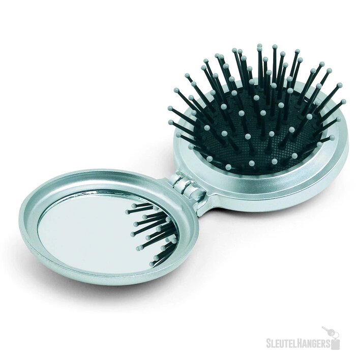 Vouwspiegeltje met borstel Zilver