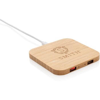 Bamboe 5W draadloze oplader met USB bruin