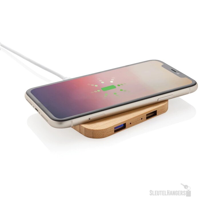 Bamboe 5W draadloze oplader met USB bruin