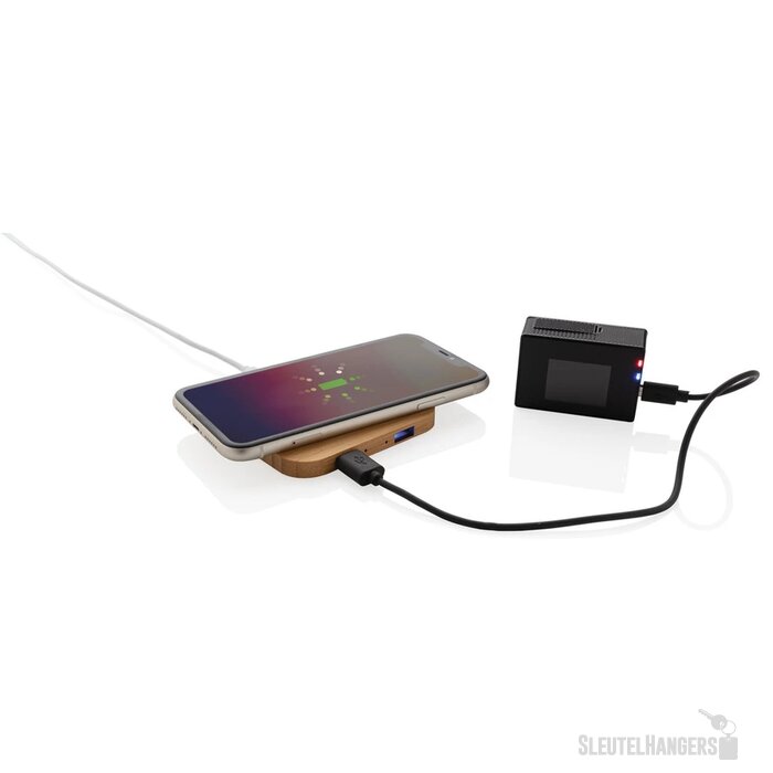 Bamboe 5W draadloze oplader met USB bruin