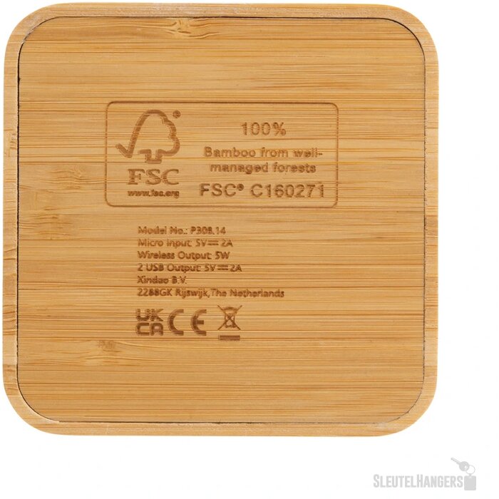 Bamboe 5W draadloze oplader met USB bruin