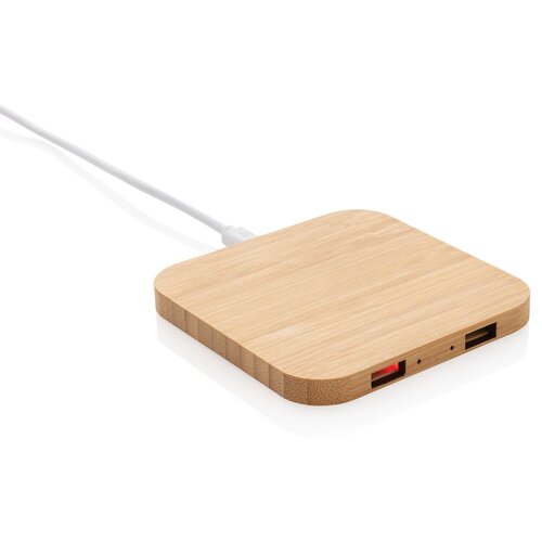 Bamboe 5W draadloze oplader met USB bruin