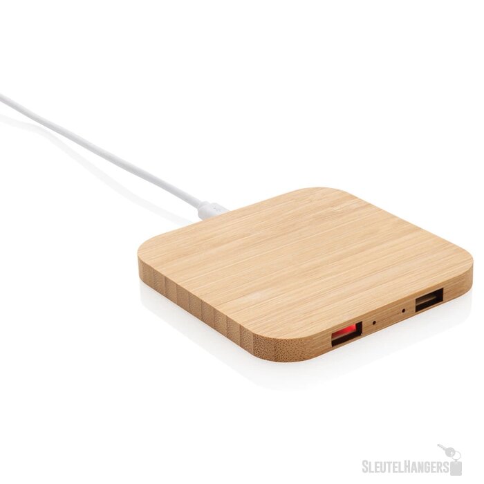 Bamboe 5W draadloze oplader met USB bruin