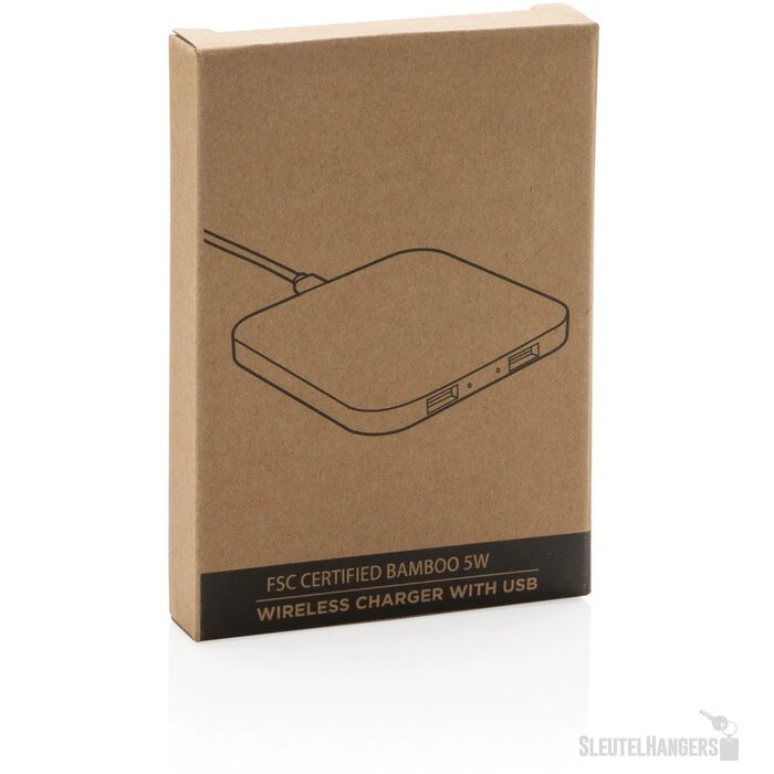 Bamboe 5W draadloze oplader met USB bruin
