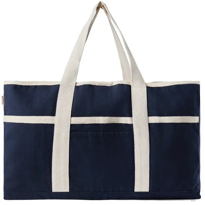 VINGA Volonne AWARE™ recycled canvas strandtas blauw, gebroken wit
