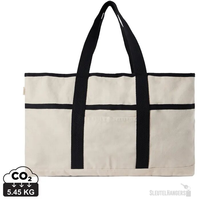VINGA Volonne AWARE™ recycled canvas strandtas gebroken wit, zwart