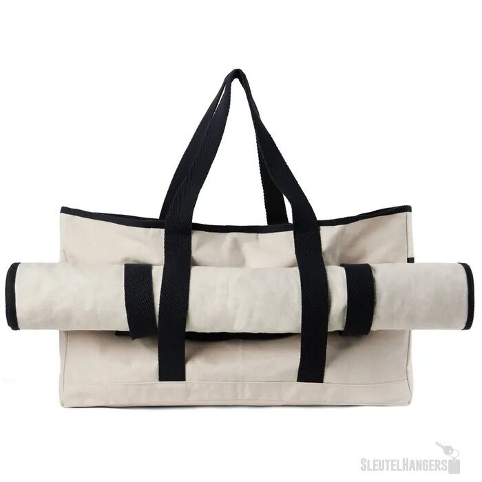 VINGA Volonne AWARE™ recycled canvas strandtas gebroken wit, zwart