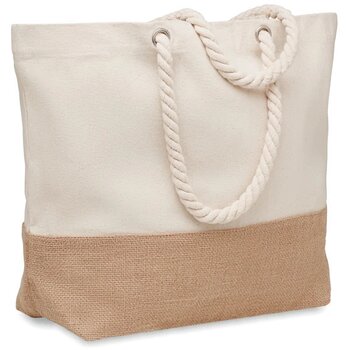 Canvas strandtas met jute detail Beige Canvas strandtas met jute detail Beige