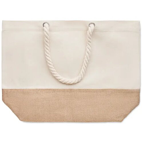 Canvas strandtas met jute detail Beige