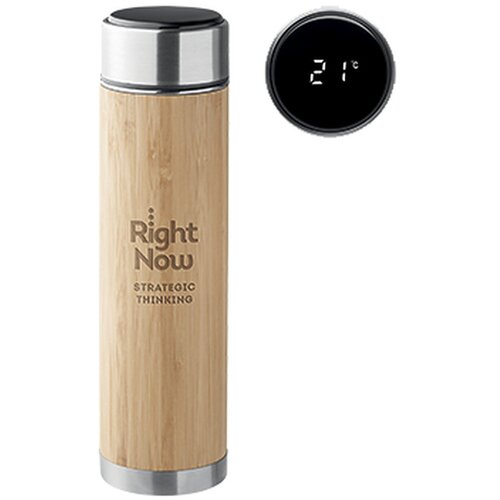 Bamboe thermosfles met LED-thermometer Bruin 480 ml