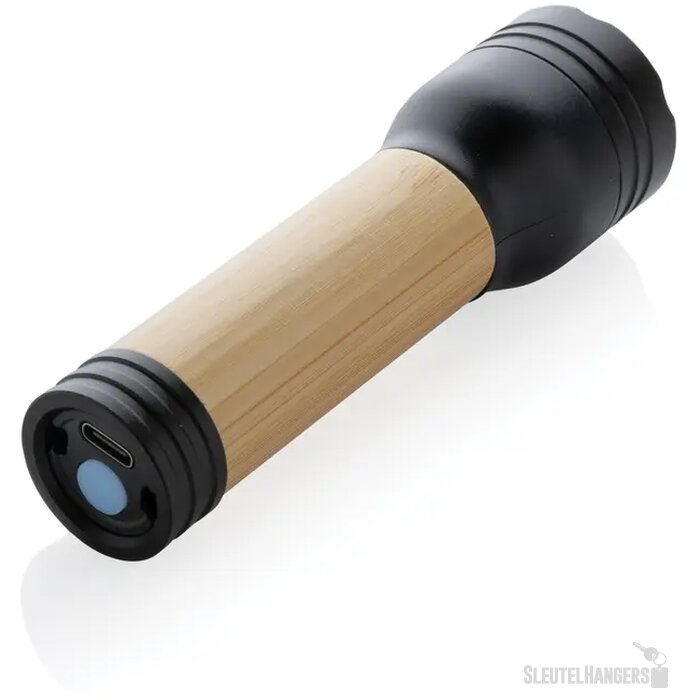 Lucid 1W RCS gerecycled plastic & bamboo zaklamp zwart, bruin