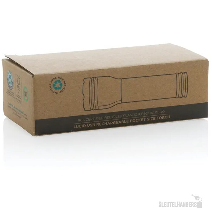 Lucid 1W RCS gerecycled plastic & bamboo zaklamp zwart, bruin