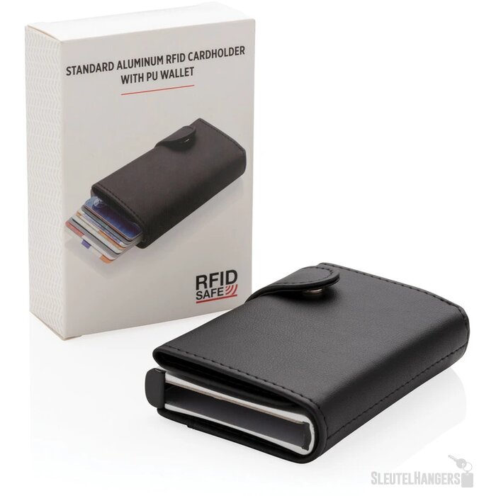 Standaard aluminium RFID kaarthouder met PU portemonnee zwart