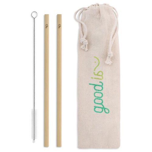 Set met 2 bamboe rietjes in zakje Beige