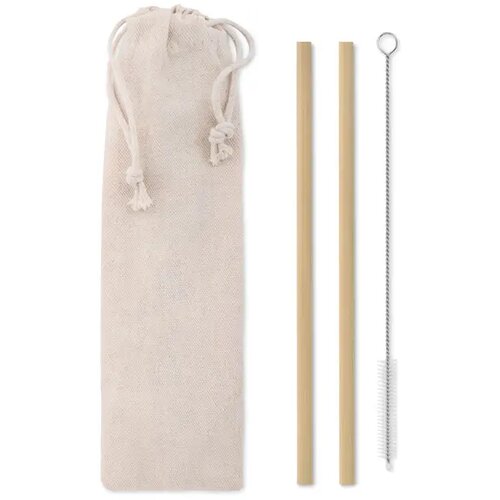Set met 2 bamboe rietjes in zakje Beige
