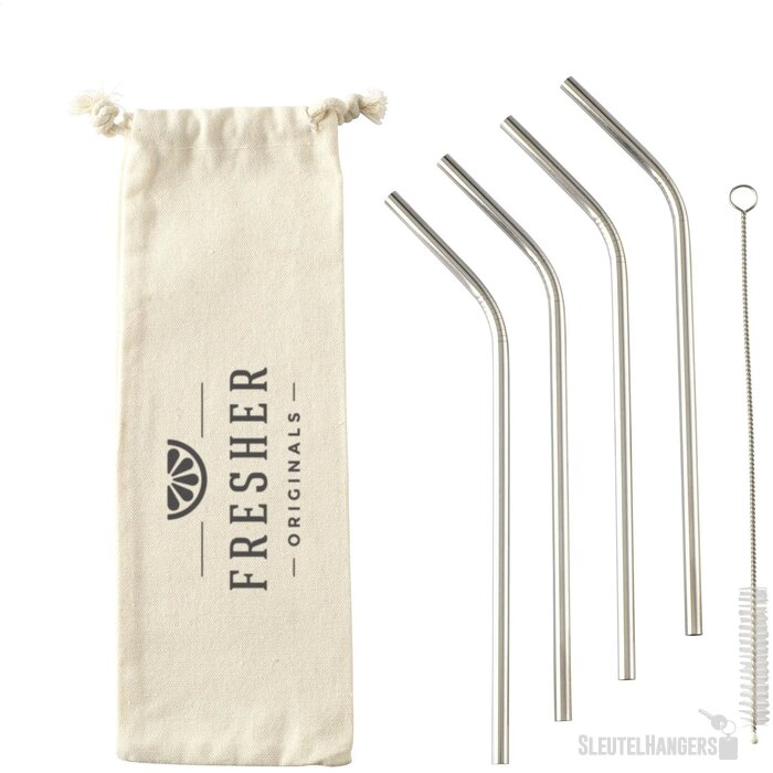 Set Met 4 Rvs Rietjes In Pouch