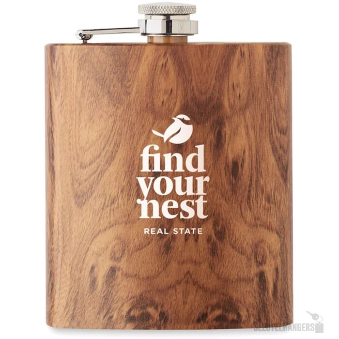 Gerecyclede RVS heupfles houtlook Bruin