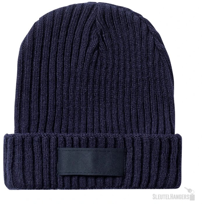 Gebreide Wintermuts Met Patch Blauw