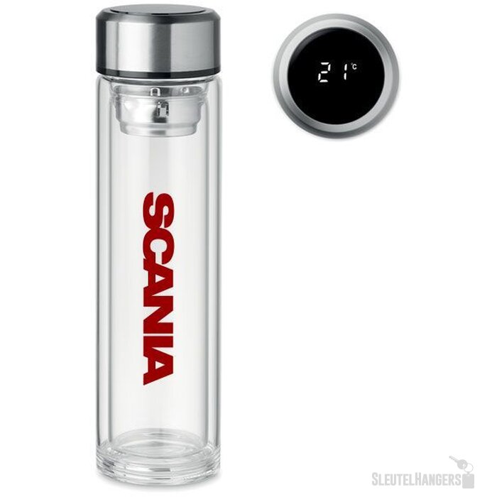 Slimme waterfles met thermometer (390 ml) Transparant